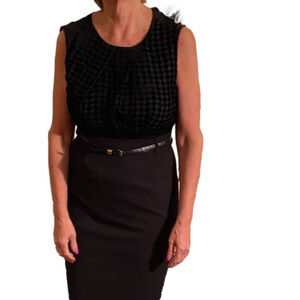 𝅺CALVIN Klein party dress with houndstooth velvet top and matte black skirt.